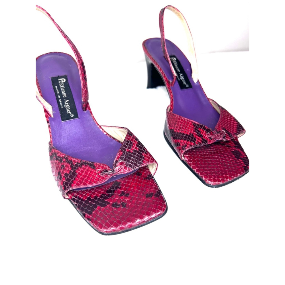 Women's Etienne Aigner genuine leather snake print Red sling back heels 9M